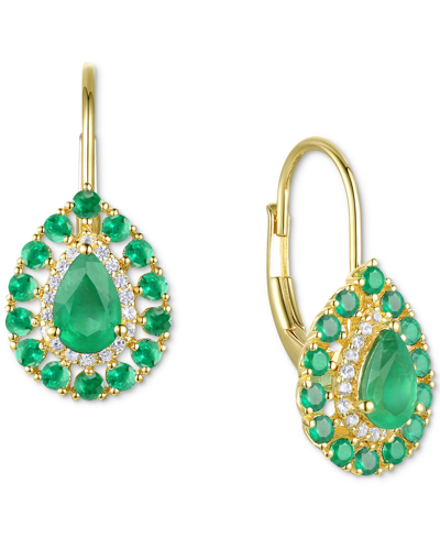 Macy's Sapphire (1-3/4 Ct. T.w.) & Diamond (1/6 Ct. T.w.) Teardrop Leverback Drop Earrings In 14k Gold (als In Emerald