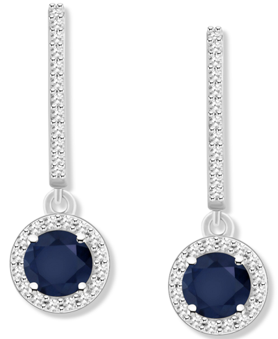 Macy's Sapphire (1-1/3 Ct. T.w.) & Diamond (1/4 Ct. T.w.) Halo Leverback Drop Earrings In Sterling Silver (