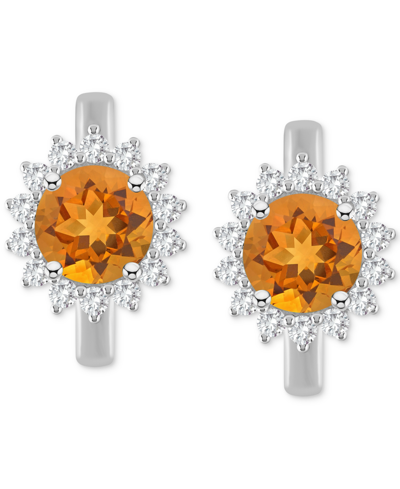 Macy's Rhodolite Garnet (2-1/5 Ct. T.w.) & White Topaz (1/2 Ct. T.w.) Halo Hoop Earrings In Sterling Silver In Citrine