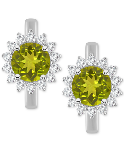 Macy's Rhodolite Garnet (2-1/5 Ct. T.w.) & White Topaz (1/2 Ct. T.w.) Halo Hoop Earrings In Sterling Silver In Peridot