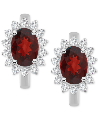 Macy's Rhodolite Garnet (1-7/8 Ct. T.w.) & White Topaz (1/2 Ct. T.w.) Halo Hoop Earrings In Sterling Silver