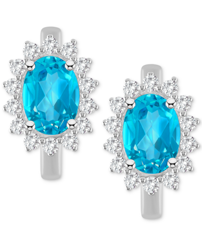 Macy's Rhodolite Garnet (1-7/8 Ct. T.w.) & White Topaz (1/2 Ct. T.w.) Halo Hoop Earrings In Sterling Silver In Blue Topaz