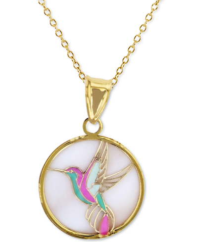 Macy's Enamel Hummingbird 18" Pendant Necklace In 14k Gold
