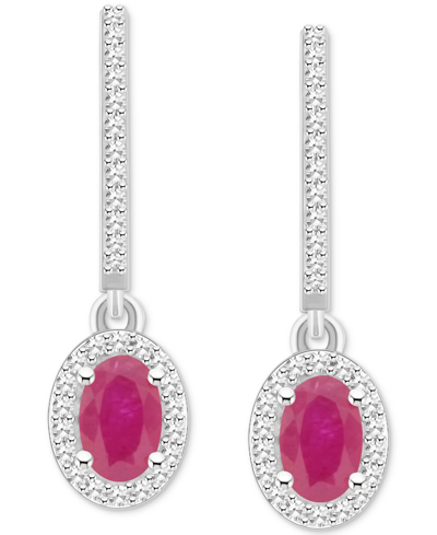 Macy's Sapphire (1-1/3 Ct. T.w.) & Diamond (1/4 Ct. T.w.) Halo Leverback Drop Earrings In Sterling Silver ( In Ruby Red