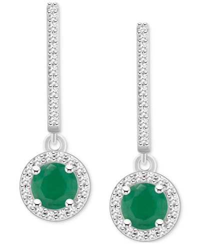 Macy's Sapphire (1-1/3 Ct. T.w.) & Diamond (1/4 Ct. T.w.) Halo Leverback Drop Earrings In Sterling Silver ( In Emerald