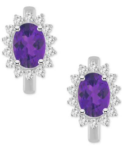 Macy's Rhodolite Garnet (1-7/8 Ct. T.w.) & White Topaz (1/2 Ct. T.w.) Halo Hoop Earrings In Sterling Silver In Amethyst