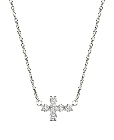 Charles & Colvard Moissanite Fixed Cross Necklace (1/5 Carat Total Weight Certified Diamond Equivalent) In 14k White G In White Gold