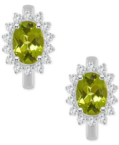 Macy's Rhodolite Garnet (1-7/8 Ct. T.w.) & White Topaz (1/2 Ct. T.w.) Halo Hoop Earrings In Sterling Silver In Peridot
