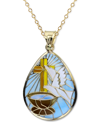 Macy's Enamel Dove & Cross Teardrop 18" Pendant Necklace In 14k Gold In Gold