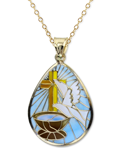 Macy's Enamel Dove & Cross Teardrop 18" Pendant Necklace In 14k Gold