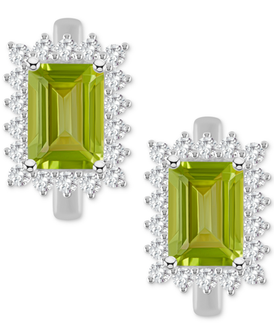 Macy's Rhodolite Garnet (2-1/2 Ct. T.w.) & White Topaz (3/4 Ct. T.w.) Halo Hoop Earrings In Sterling Silver In Peridot