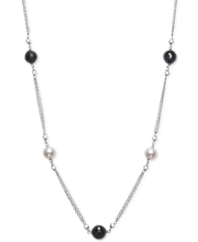 Belle De Mer Cultured Freshwater Pearl (7-8mm) & Onyx Bead Statement Necklace In Sterling Silver, 18" + 2" Extend