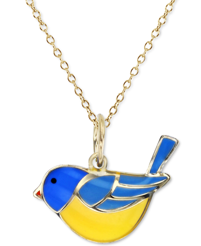 Macy's Enamel Bird 18" Pendant Necklace In 14k Gold
