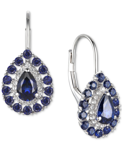 Macy's Sapphire (1-3/4 Ct. T.w.) & Diamond (1/6 Ct. T.w.) Teardrop Leverback Drop Earrings In 14k Gold (als