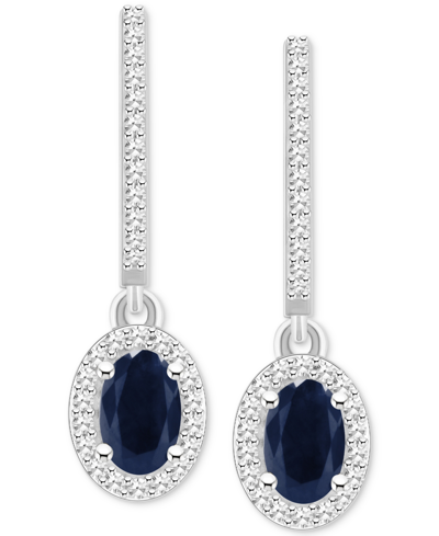 Macy's Sapphire (1-1/5 Ct. T.w.) & Diamond (1/3 Ct. T.w.) Leverback Drop Earrings In Sterling Silver (also