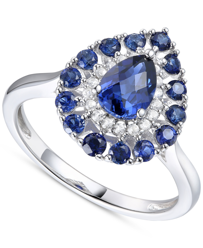 Macy's Sapphire (1-1/2 Ct. T.w.) & Diamond (1/10 Ct. T.w.) Teardrop Cluster Ring In 14k Gold (also In Emera