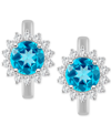 Macy's Rhodolite Garnet (2-1/5 Ct. T.w.) & White Topaz (1/2 Ct. T.w.) Halo Hoop Earrings In Sterling Silver In Blue Topaz