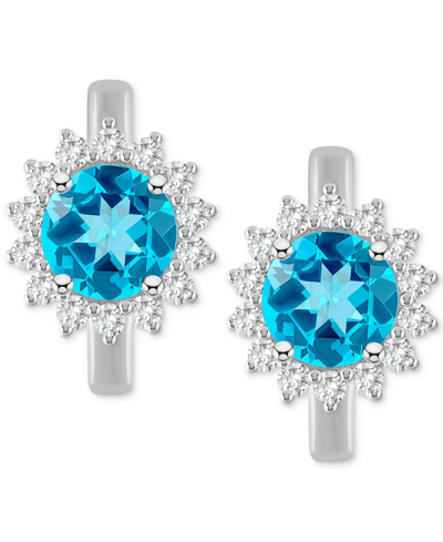 Macy's Rhodolite Garnet (2-1/5 Ct. T.w.) & White Topaz (1/2 Ct. T.w.) Halo Hoop Earrings In Sterling Silver In Blue Topaz