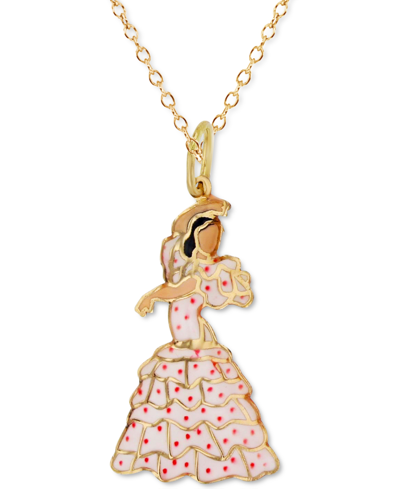 Macy's Enamel Flamenco Dancer 18" Pendant Necklace In 14k Gold
