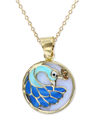 Macy's Enamel Peacock 18" Pendant Necklace In 14k Gold