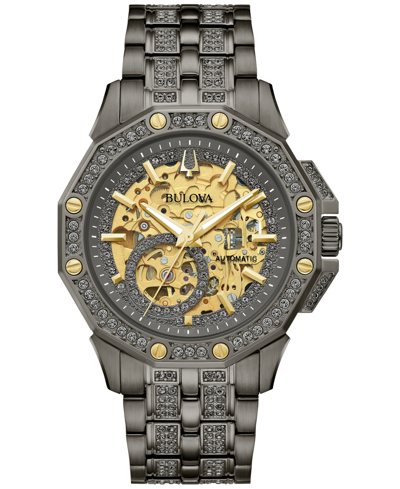 Bulova Men's Octava Automatic Crystal-accent Gray Stainless Steel Bracelet Watch 41.7mm In Gold/black
