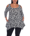 White Mark Plus Size Leopard Cold Shoulder Tunic Top In Black