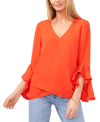 Vince Camuto Flutter Sleeve Crossover Georgette Tunic Top In Blaze Orange
