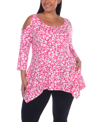 White Mark Plus Size Leopard Cold Shoulder Tunic Top In Fuchsia Leopard