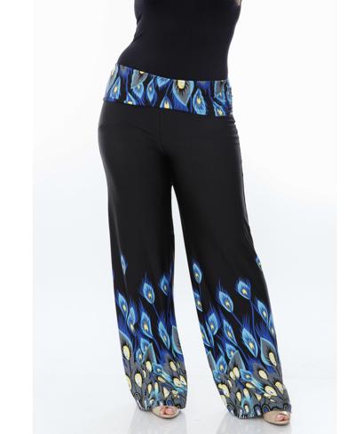 White Mark Plus Size Printed Palazzo Pants In Black Blue