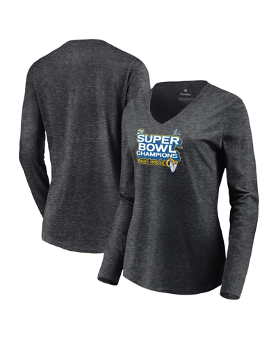 FANATICS WOMEN'S FANATICS CHARCOAL LOS ANGELES RAMS SUPER BOWL LVI CHAMPIONS PARADE V-NECK LONG SLEEVE T-SHIR
