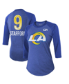 Majestic Threads Matthew Stafford Royal Los Angeles Rams Super Bowl Lvi Name & Number Raglan 3/4 Sle In Royal