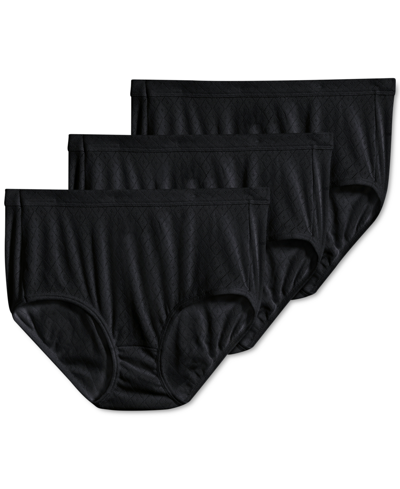 Jockey Elance Breathe Brief 3 Pack Underwear 1542, Extended Sizes In Black