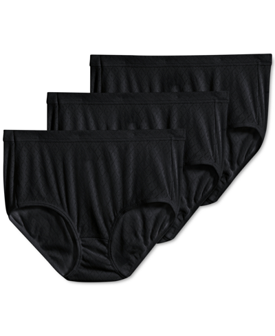 Jockey Elance Breathe Brief 3 Pack Underwear 1542, Extended Sizes In Black,black,black