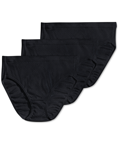 Jockey Elance Cotton French Cut Underwear 3-pk 1541, Extended Sizes In Black