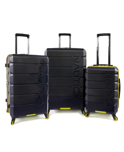 Nautica Lightview 3pc Hardside Luggage Set In Navy/yellow