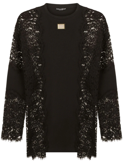 Dolce & Gabbana Lace-panelled Crewneck Sweatshirt In Black