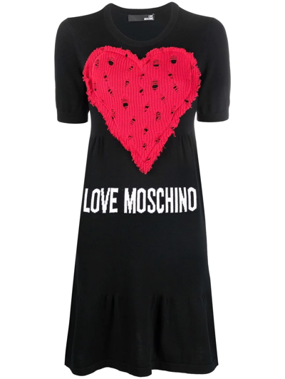 Love Moschino 心形贴花a字连衣裙 In Black