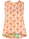 La Doublej La Scala Ventaglio-print Cotton-blend Top In Orange