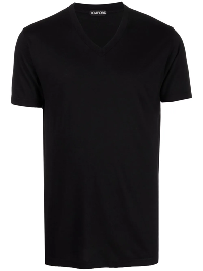 Tom Ford V-neck Short Sleeves T-shirt In Schwarz