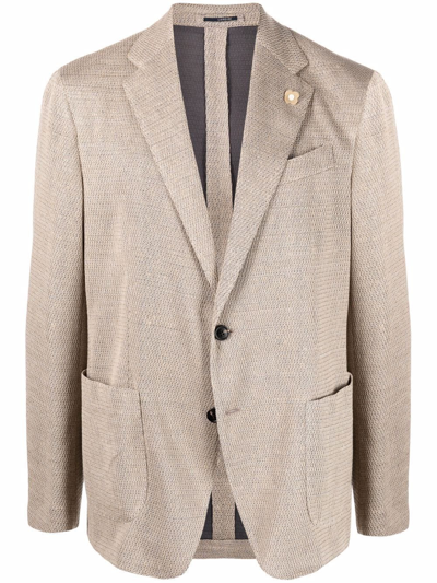 Lardini Linen Blend Classic Tailored Blazer In Beige