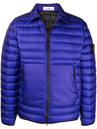 Stone Island Compass-patch Padded Jacket In Blue