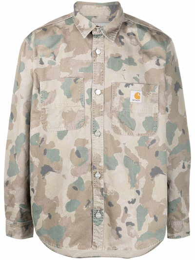 Carhartt Camouflage-print Organic-cotton Shirt In Neutrals