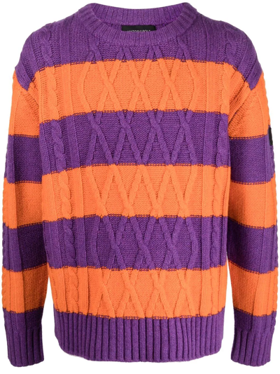 Viktor & Rolf Cable-knit Striped-jumper In Purple