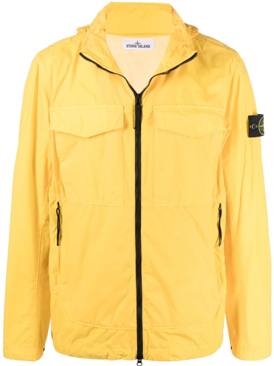 Stone Island Compass-patch Zip-up Jacket In Giallo