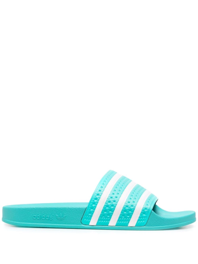 Adidas Originals Stripe-print Slides In Blau