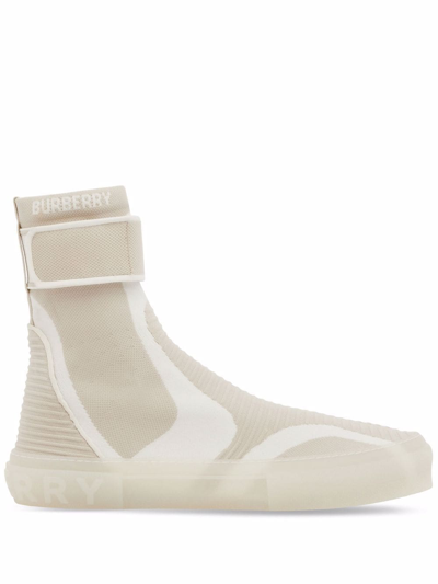 Burberry Knitted Stretch Nylon Sub High-top Sneakers In Vanilla Beige