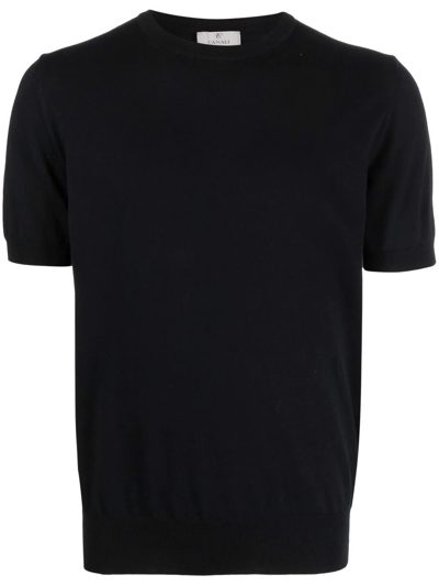 Canali Short-sleeved Round-necked T-shirt Black Cotton Man