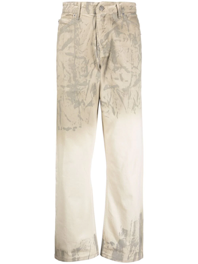 A-cold-wall* Paint Splatter-print Straight-leg Jeans In Beige