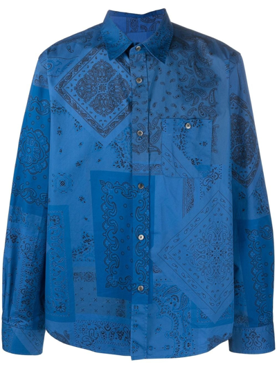 Kenzo Bandana-print Patch-pocket Shirt In Blue
