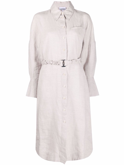 Ganni Belted Hemp Shirt Dress In 428 Light Lilac